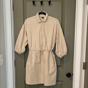 J. Crew Light Tan drawstring waist Zip-Up mini Dress